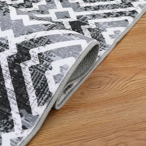 Miniatura 17 de COZYLOOM Alfombra marroquí vintage de 8 x 10 pies para sala de estar, antideslizante, lavable, alfombra retro con estampado geométrico moderno, gris