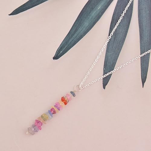 Miniatura 4 de Natural Raw Multi Sapphire Stone Rough Crystal Gemstone Dainty Women Pendant Necklace, Chakra Healing Crystals, Birthstone, Gift, 925 Sterling