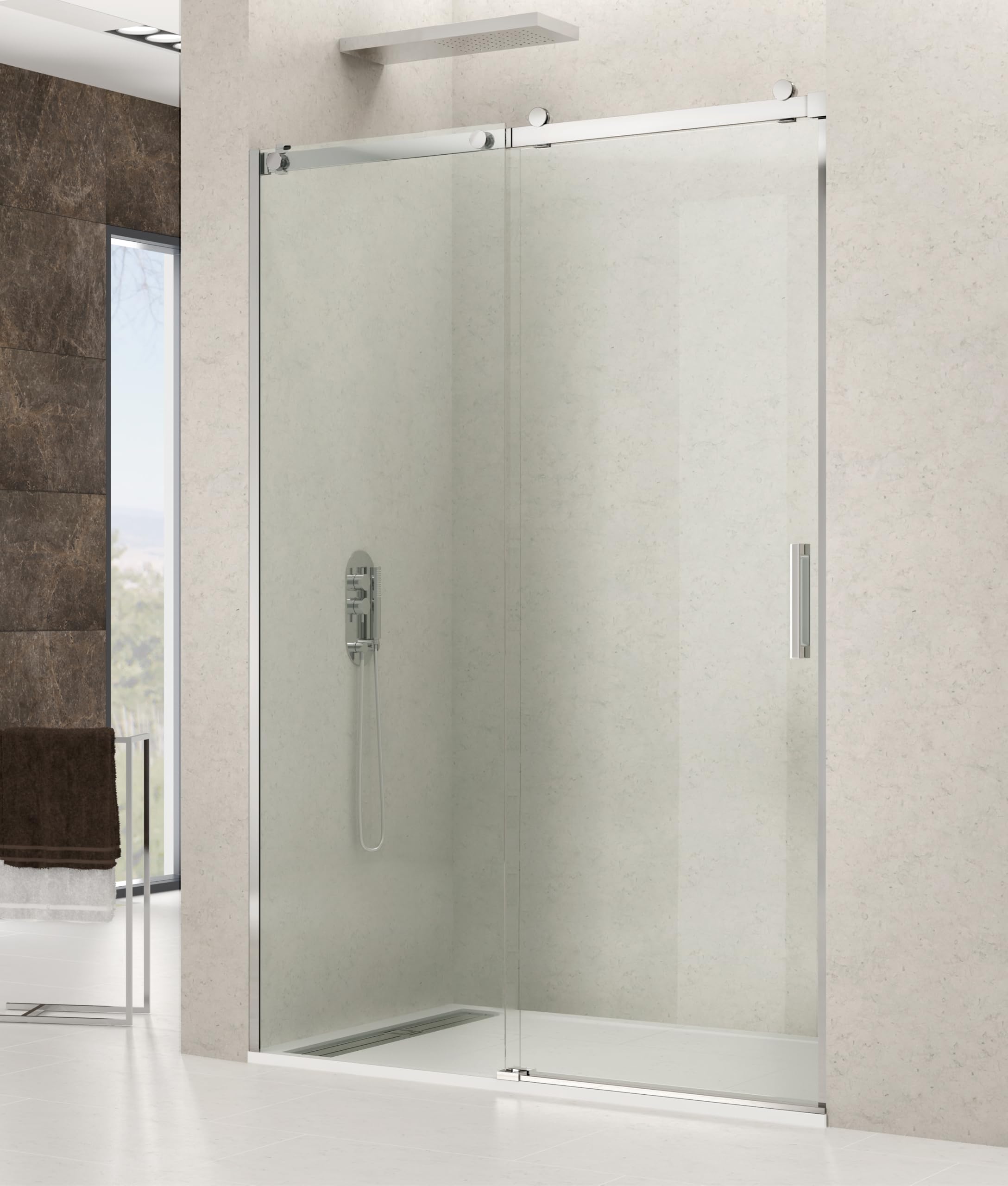 GME - Mampara Ducha Frontal Cromo 1 Fija + 1 Corredera 100cm | Mampara de Cristal Reversible con Ancho Adaptable 95-100cm, 197cm de Altura y Cristal Templado 6mm Antical
