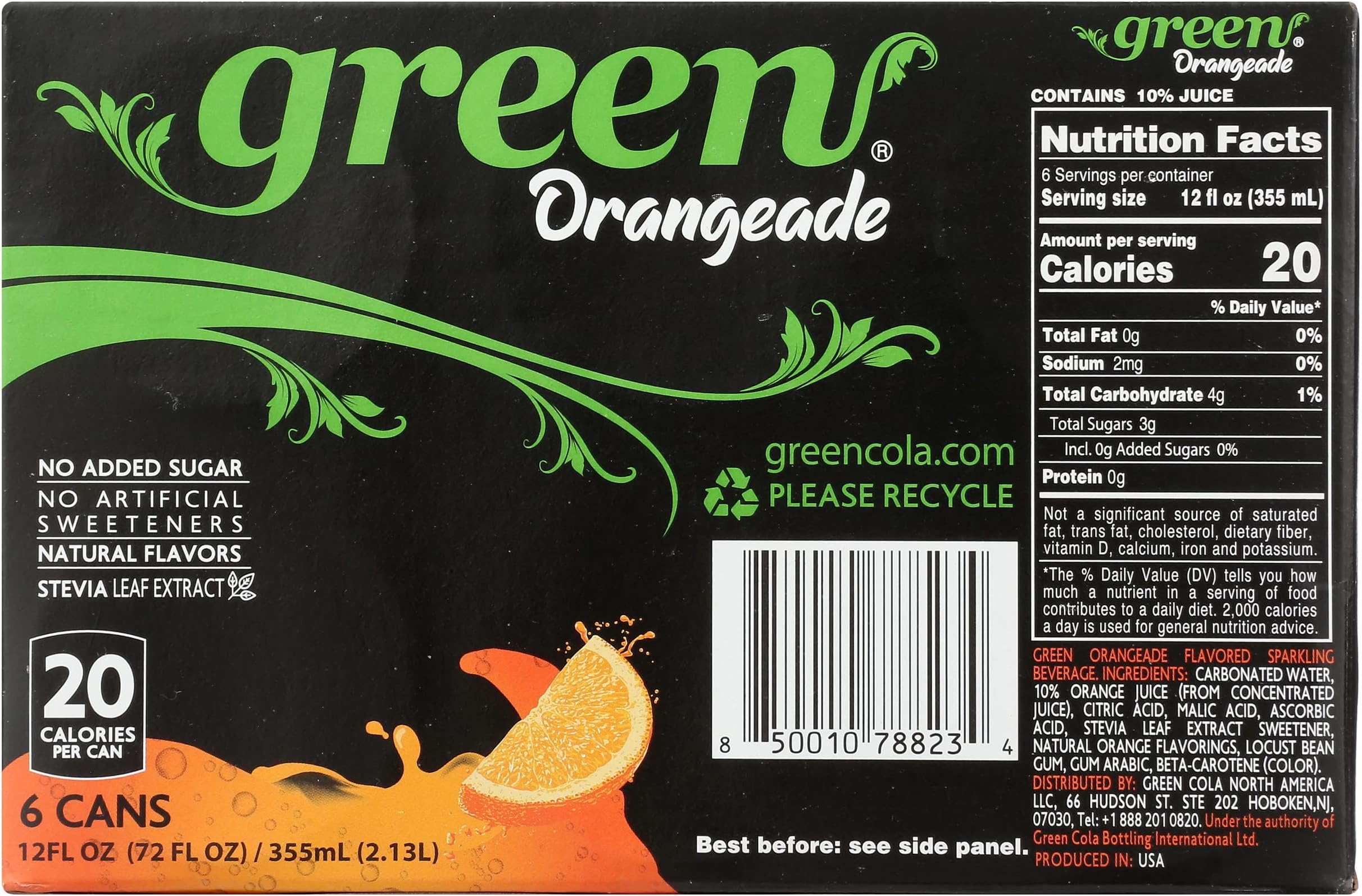 Green Soda Sparkling Orangeade with Real Fruit Juice, Naturally Sweetened, No Artificial Sweeteners, Natural Flavors, 66.9 Fluid Ounce (Pack of 4)