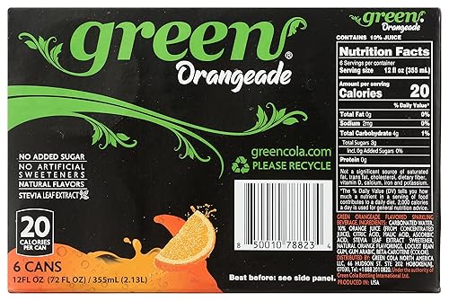 Green Soda Sparkling Orangeade con jugo de fruta real, endulzado naturalmente, sin edulcorantes artificiales, sabores naturales, 66.9 onzas líquidas