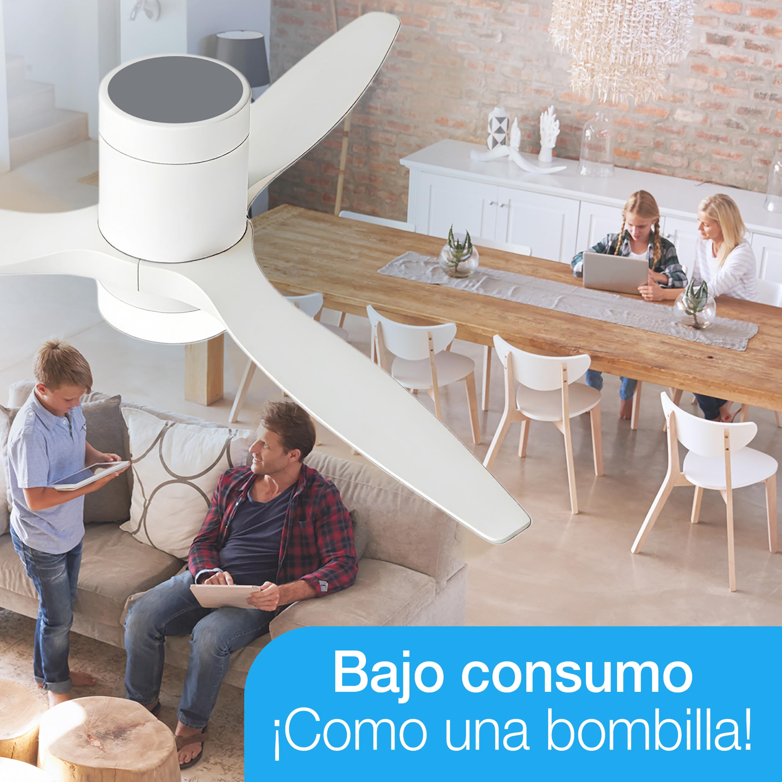 BRISANOVA OPEN Ventilador de Techo con Aspas y Luz LED. Mando a Distancia, 6 velocidades, 3 modos de iluminación. Silencioso, bajo consumo, instalación sencilla. Para Dormitorio y Salón.