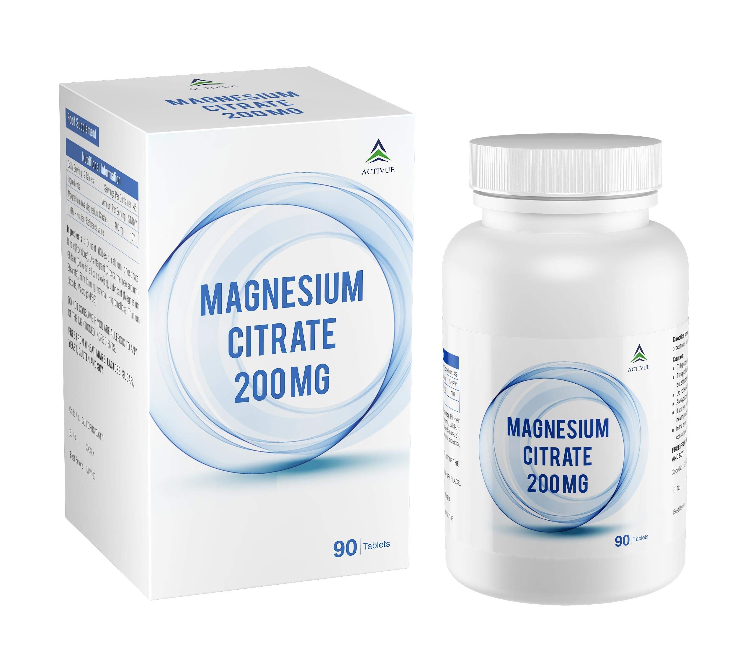 Magnesium Citrate 200mg | 90 Tablets | Activue Nutrition
