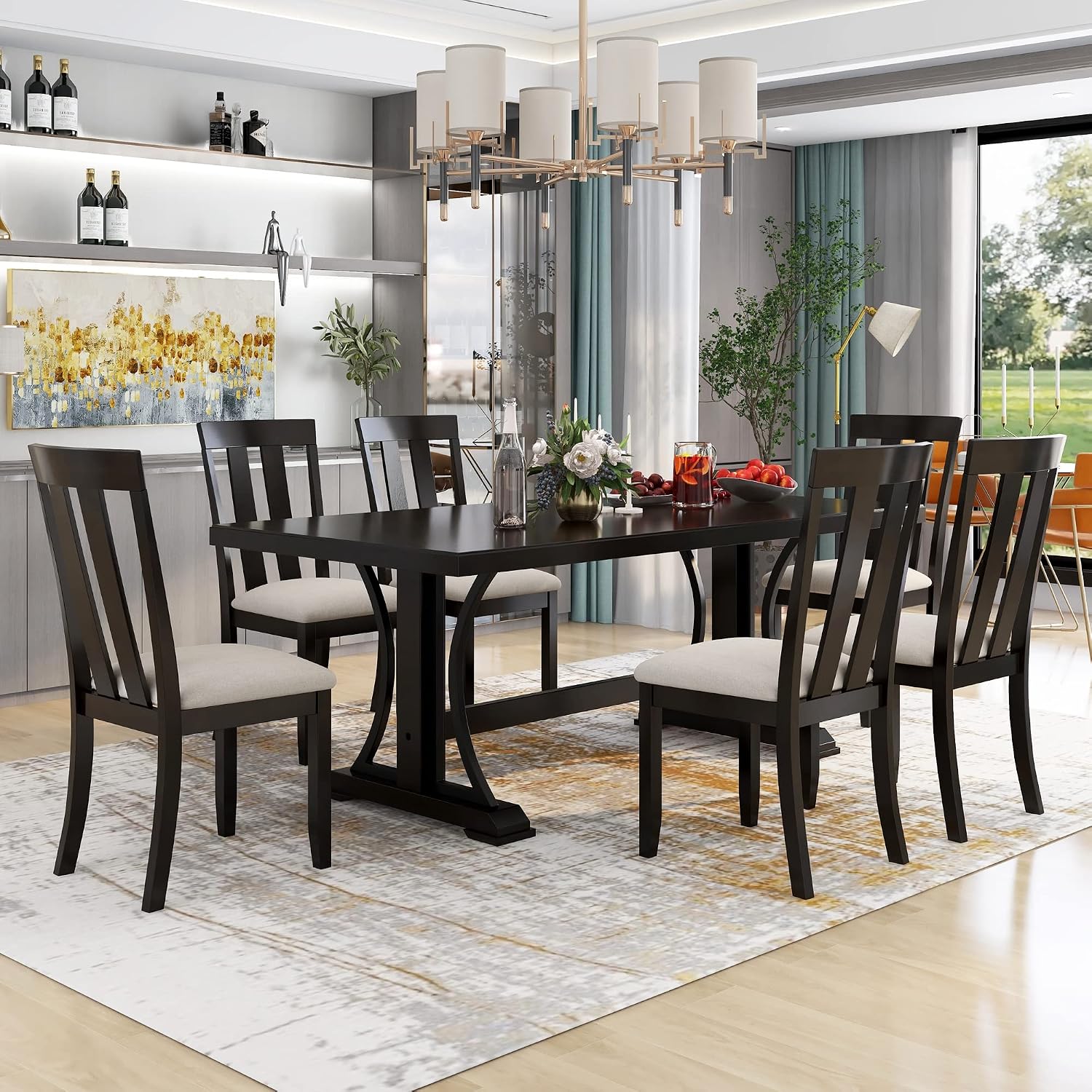 Amazon.com - Merax 7-Piece Industrial Style Wooden Dining Room Set, 78 ...