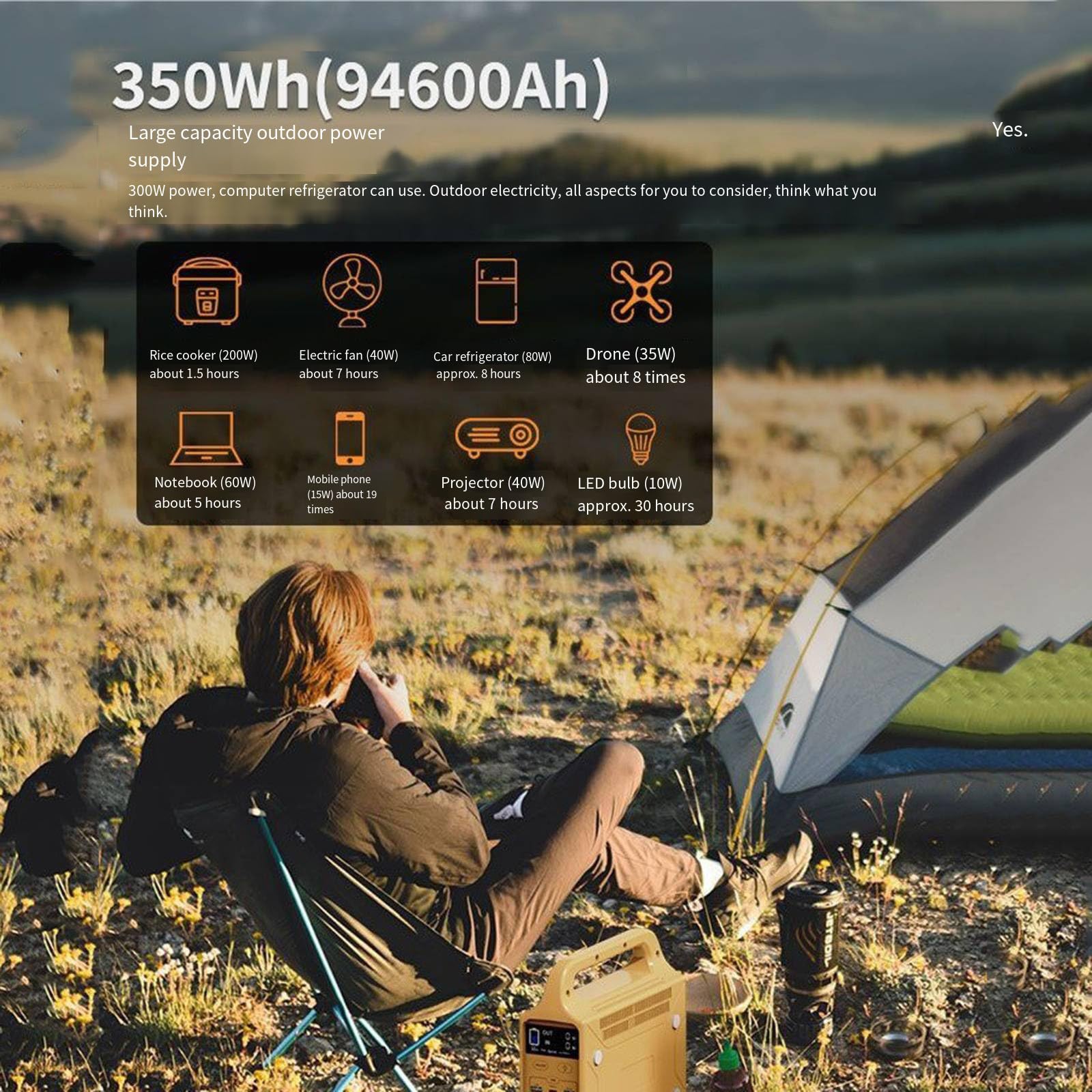 Alimentatore per Esterni 220V, Alimentatore Portatile ad accumulo di energia, Alimentatore Mobile ad Alta Potenza per Campeggio 300W di Ricarica, 48600mAh/180Wh