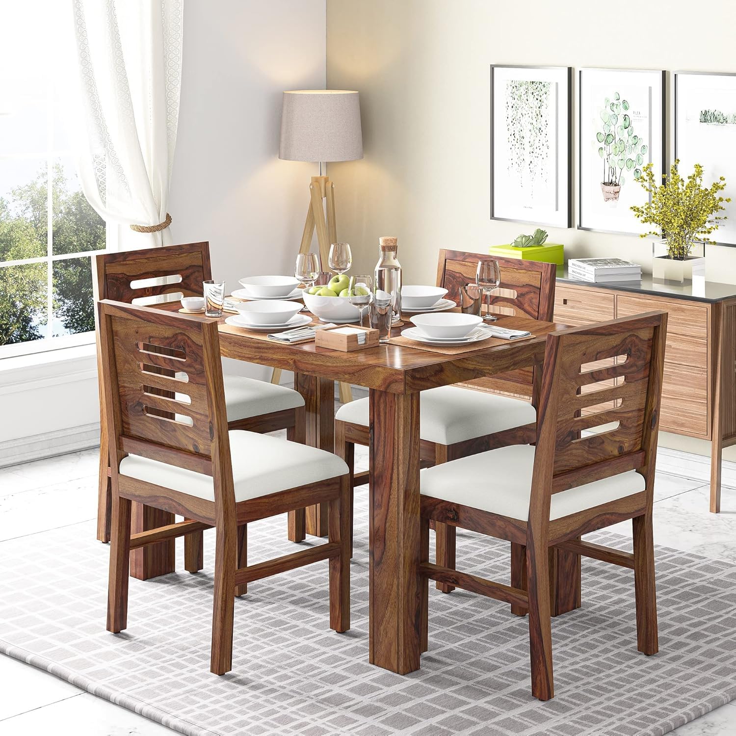 4 Seater Solid sheesham Wood Dining Set for Home Office Solid Wood 4 Seater Dining Set (Finish Color -Provincial Teak, DIY(Do-It-Yourself))-image-33