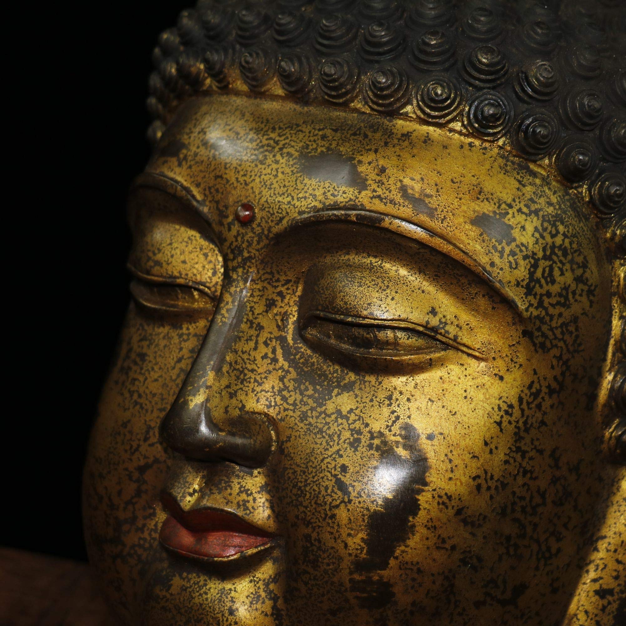 Amazon｜18インチ チベット仏教寺院 古い青銅辰砂 釈迦頭像 パデュエ