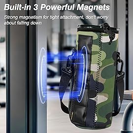 Nuovoware Magnetic Gym Bag, 25oz/32oz Water Bottle Carrier Holder, Adjustable Shoulder Strap 2 Pocket Sports Sling Neoprene Sleeve for Hiking Travelling Camping, Camouflage Green