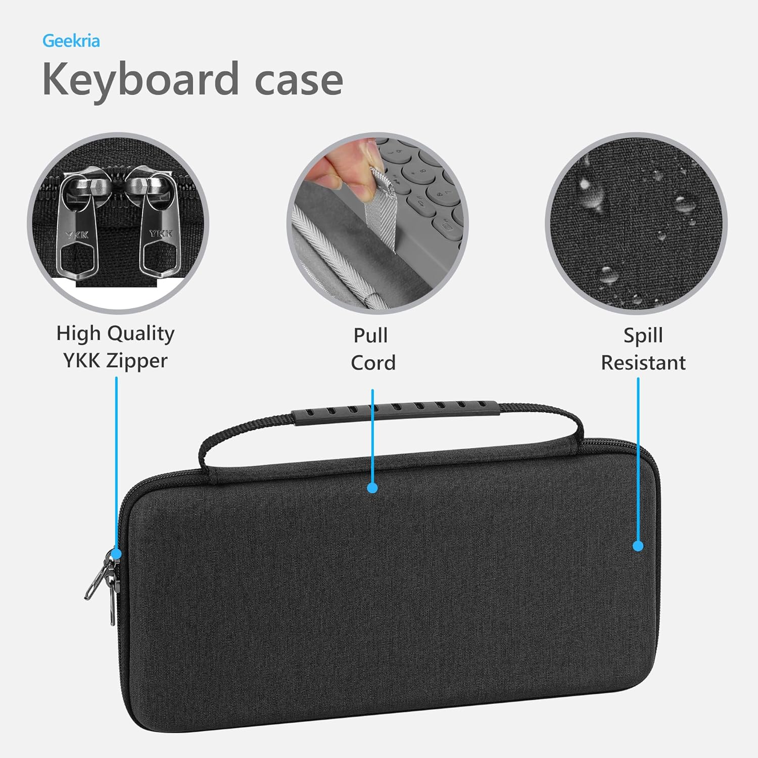 Geekria Keyboard Carrying Case, Hard Shell Protective Travel Bag for Small Compact Keyboard, Compatible with Logitech Pebble Keys 2 K380s/ K380 (Dark Gray) - Image 3