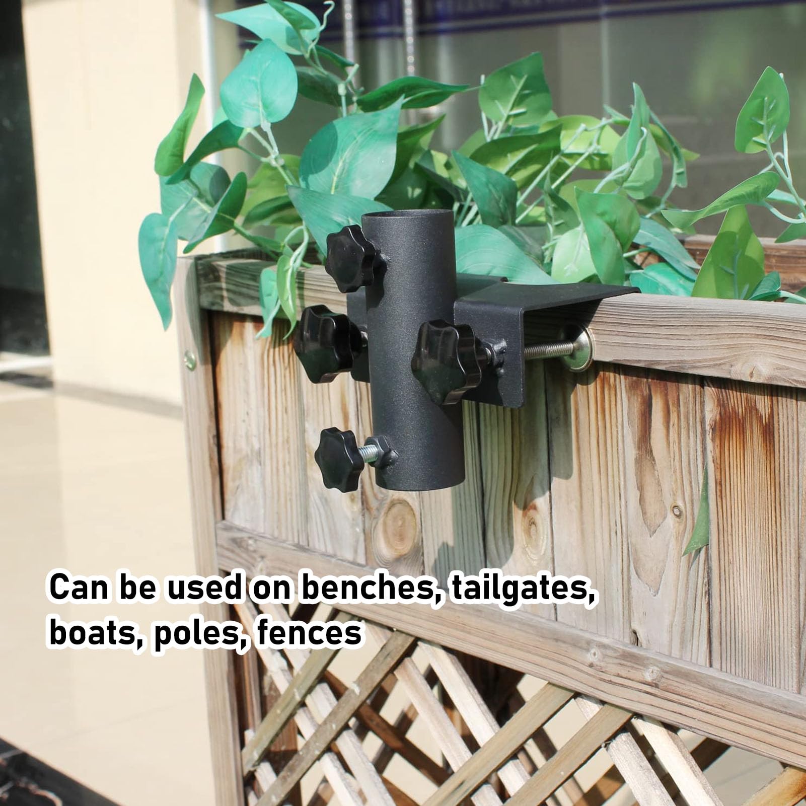 XHTLLO 2Pcs Patio Umbrella Holder, Steel Patio Umbrella Clamp Mount, Side Holder Fixed Clip Base, Weather Resistant Umbrella Poles Clamp Railing Mount for Deck Balcony Outdoor Courtyard