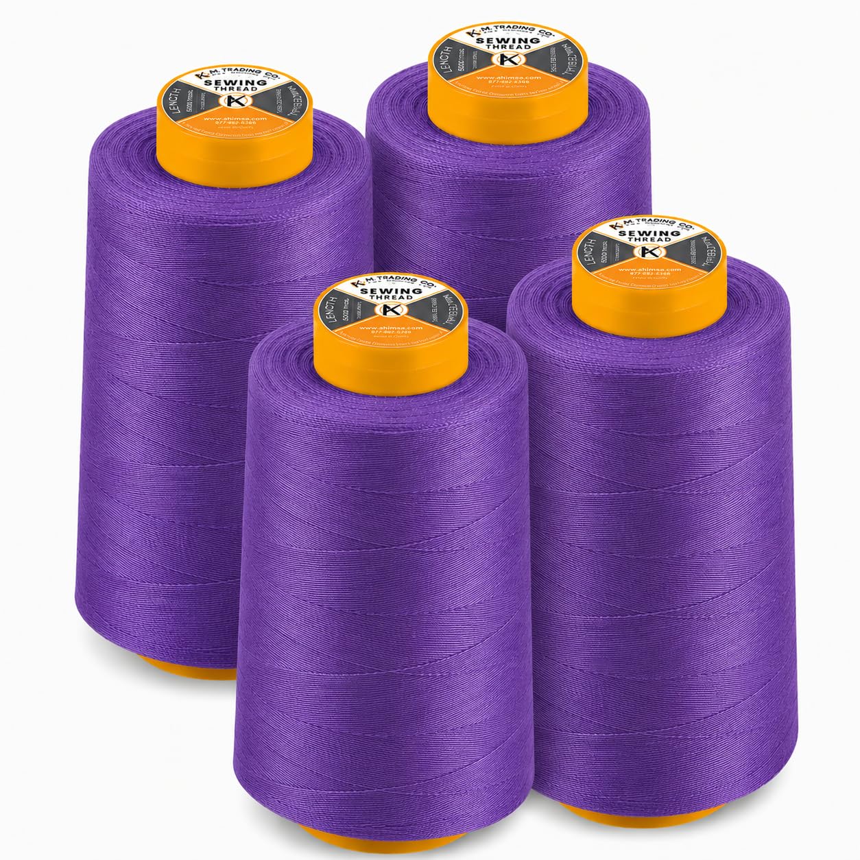 AK TRADING CO. - Set de 4 conos de hilo de coser multiuso, poliéster de alta resistencia, 5486 m cada uno, para coser, acolchar, máquinas remalladoras, overlock, Merrow y bordado a mano, morado