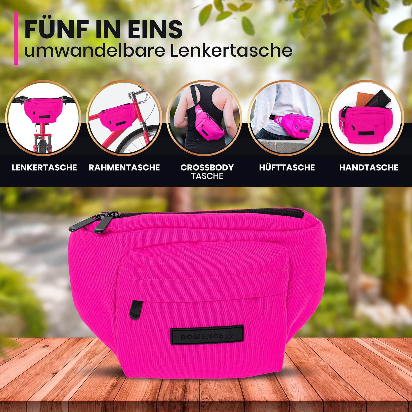 Riñonera acolchada para hombre y mujer, riñonera para exteriores, pequeña, para ciclismo, deportes, impermeable, teléfono móvil, bicicleta, rosa, medium, Riñonera convertible en bolsa de manillar