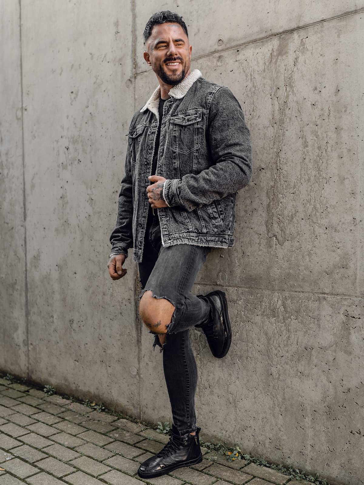 BOLF Hombre Chaqueta vaquera de entretiempo con Pelo Denim Jeans Jacket Vintage Cazadora Plumas Clásico Estilo Urbano Mix 4D4