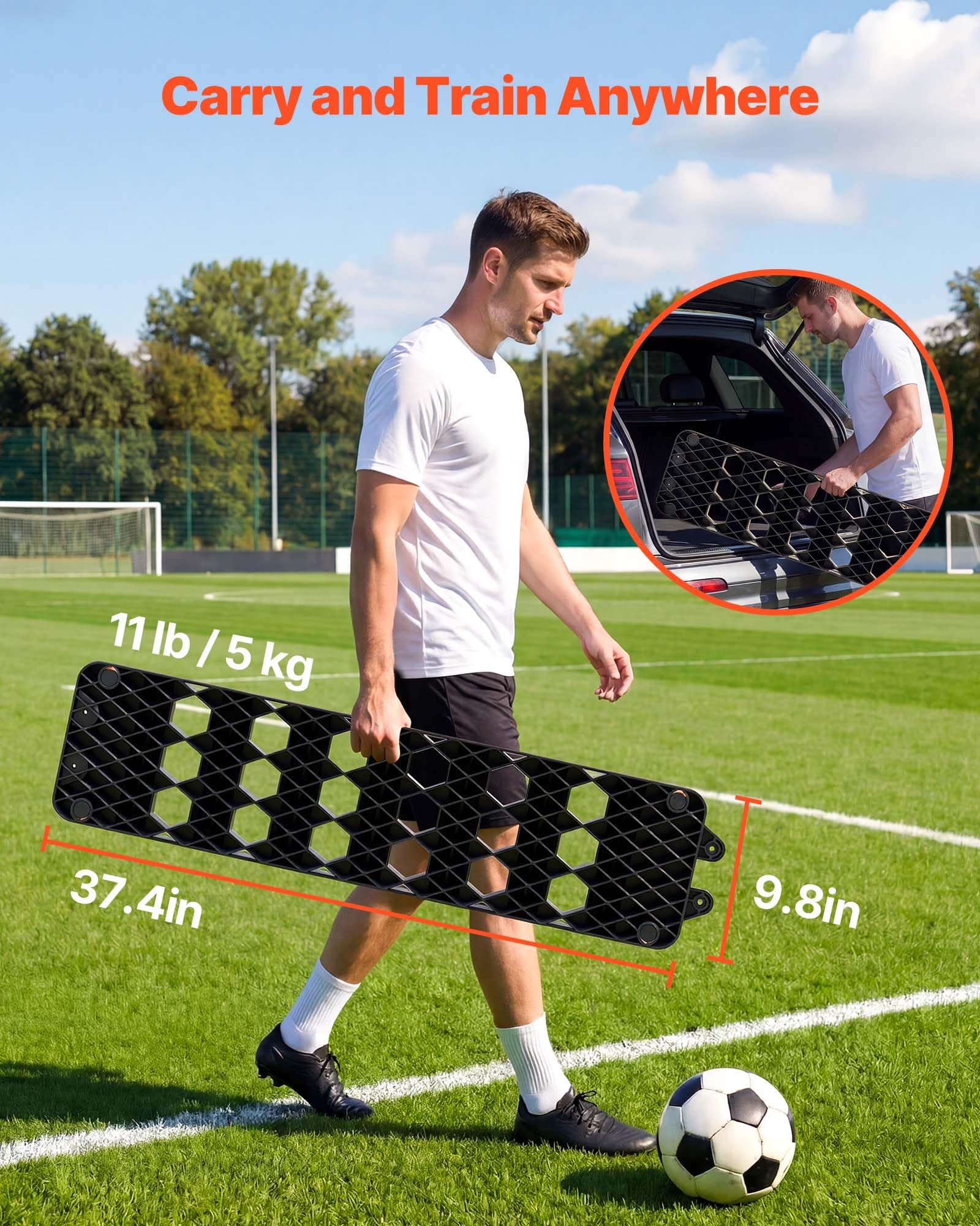 VEVOR Fußball Rebound Board 95 x 25 cm, Prellwand Brett Tragbar mit Doppeloberflächen und 3 Verstellbaren Winkeln, Fußballprellwand aus PP, Balltrainingsgerät für Pass- und Reaktionsübungen