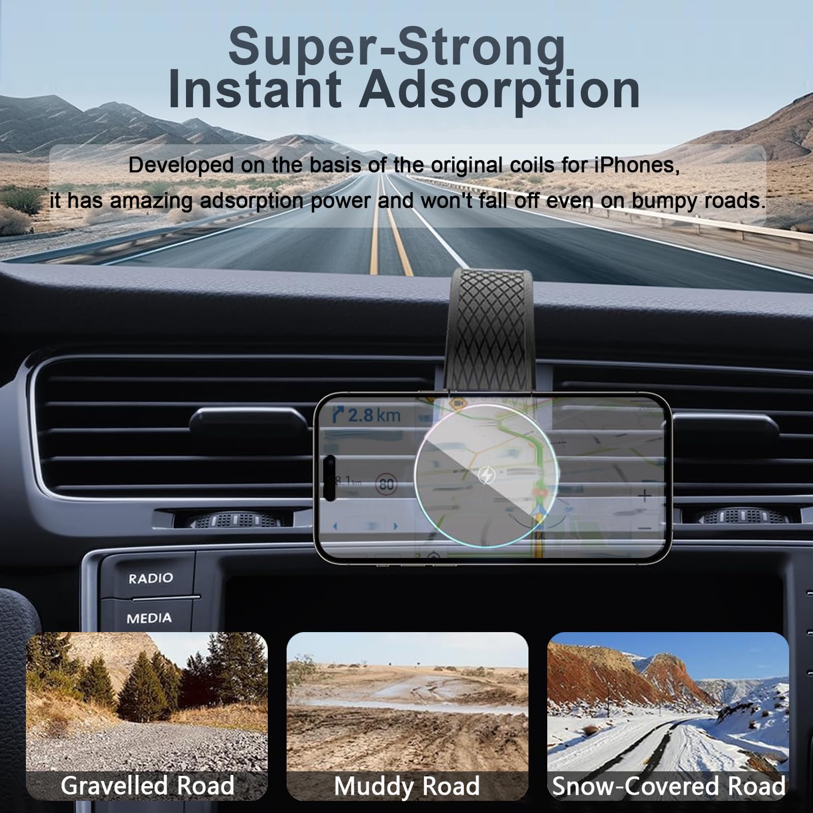Caricatore Wireless Auto per Magsafe,Magnetic Car Ricarica con Funzione di Ricarica,nano ventosa,Rotazione a 360°,Pieghevole a Piacere,Compatibilità con iPhone Series 15/14/13/12