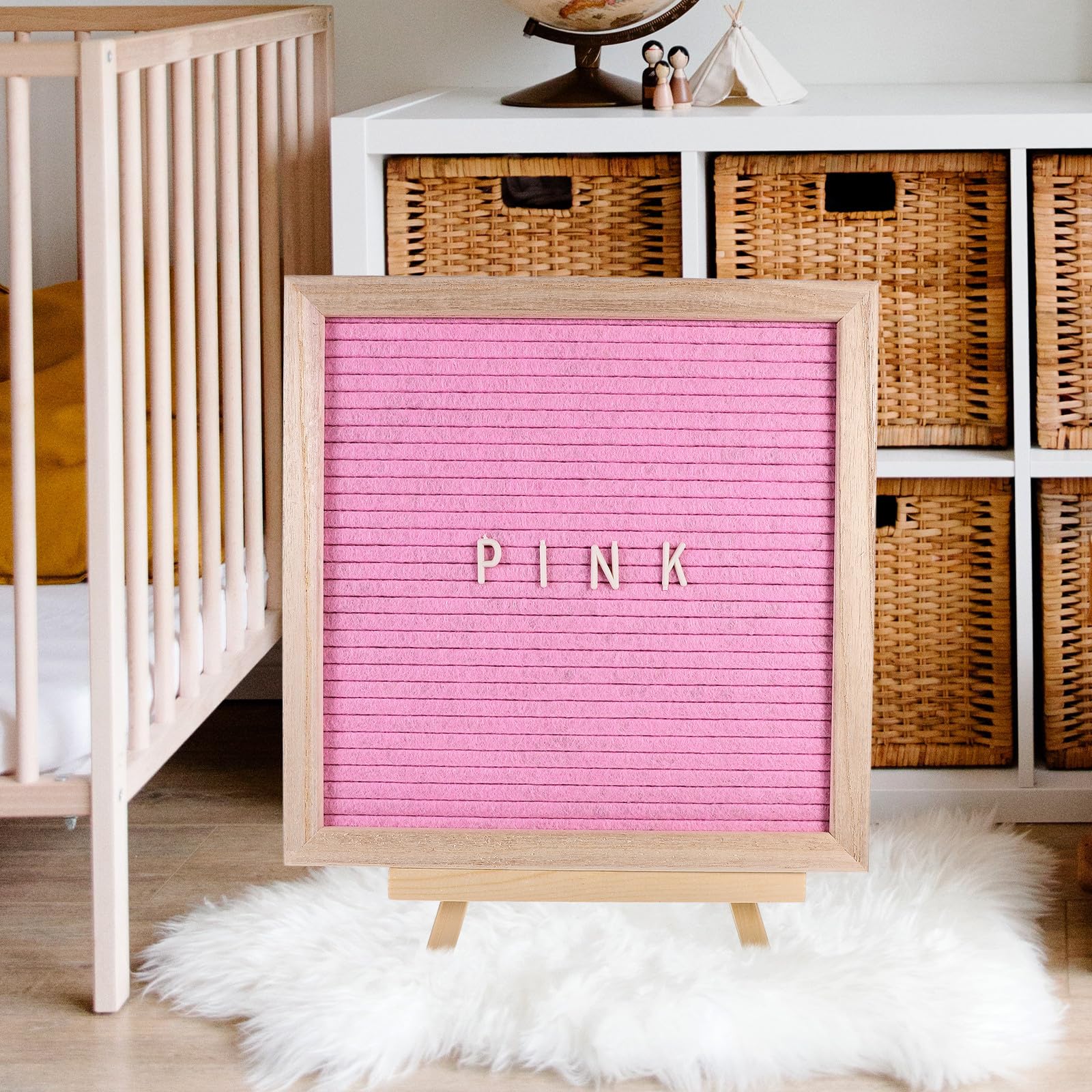 Tableau à Lettres en Feutre Design Double Face avec Cadre en Bois Robuste Support Chevalet Bois, pour Baby Shower et Décoration Murale Personnalisable