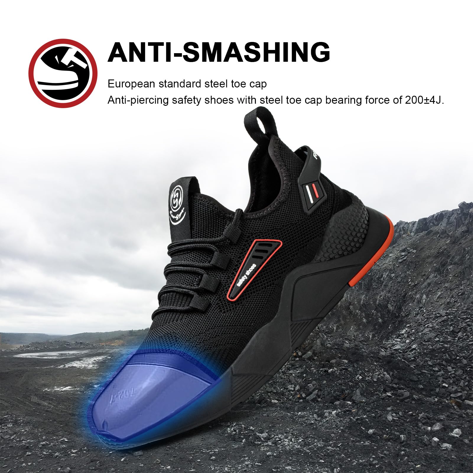 Hitmars Obuwie ochronne męskie buty bezpieczne damskie buty robocze bezpieczne sznurowadła do koszykówki kuchnia czarne EU36-48, Czarny koszyk bezpieczeństwa B, 47 EU