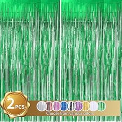 Pared Brillante Para Fiesta Cortinas de Oropel 2Pcs Verde Metálica Cortina de Borlas de Fondo Cortinas Fiesta Brillante Aluminio Flecos Cortinas Para Decoración Pared Fiestas Cumpleaños Navidad Boda Graduación(1m x 2m)