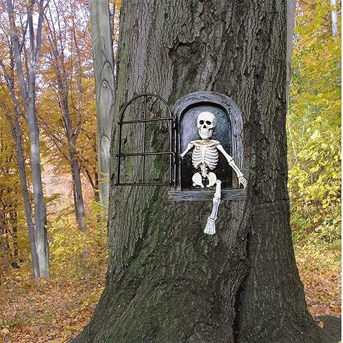 Miniatura 4 de Estatua de jardín de esqueleto para puerta, espeluznante esqueleto, decoración de tronco de árbol, divertida decoración de árbol de jardín,