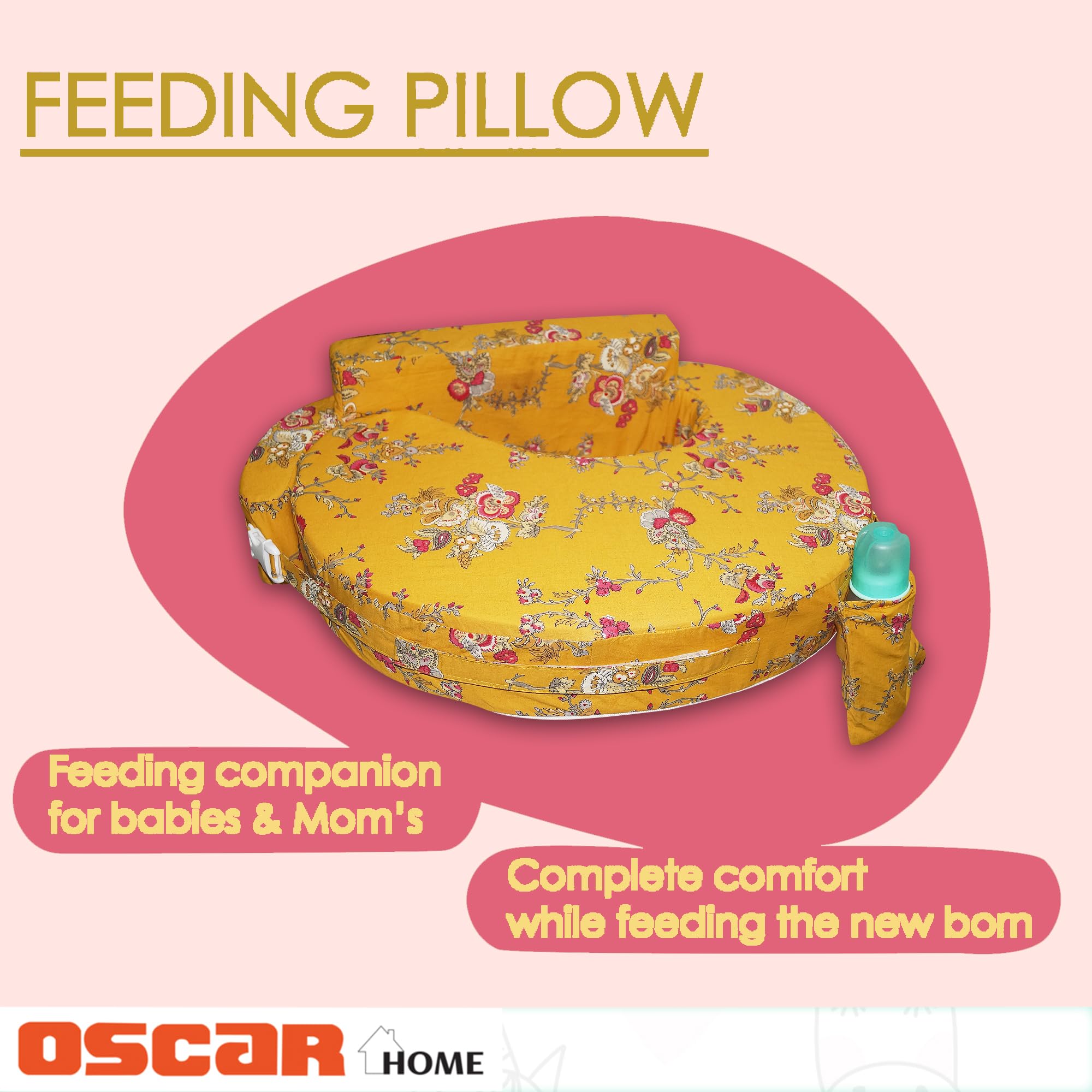 Oscar Home Cotton Nursing Pillow for Breastfeeding | Nursing and Posture Support with Pocket and Removable Slipcover Made in Eco Friendly Soft Fabric β Honey (Pack of 1) 3