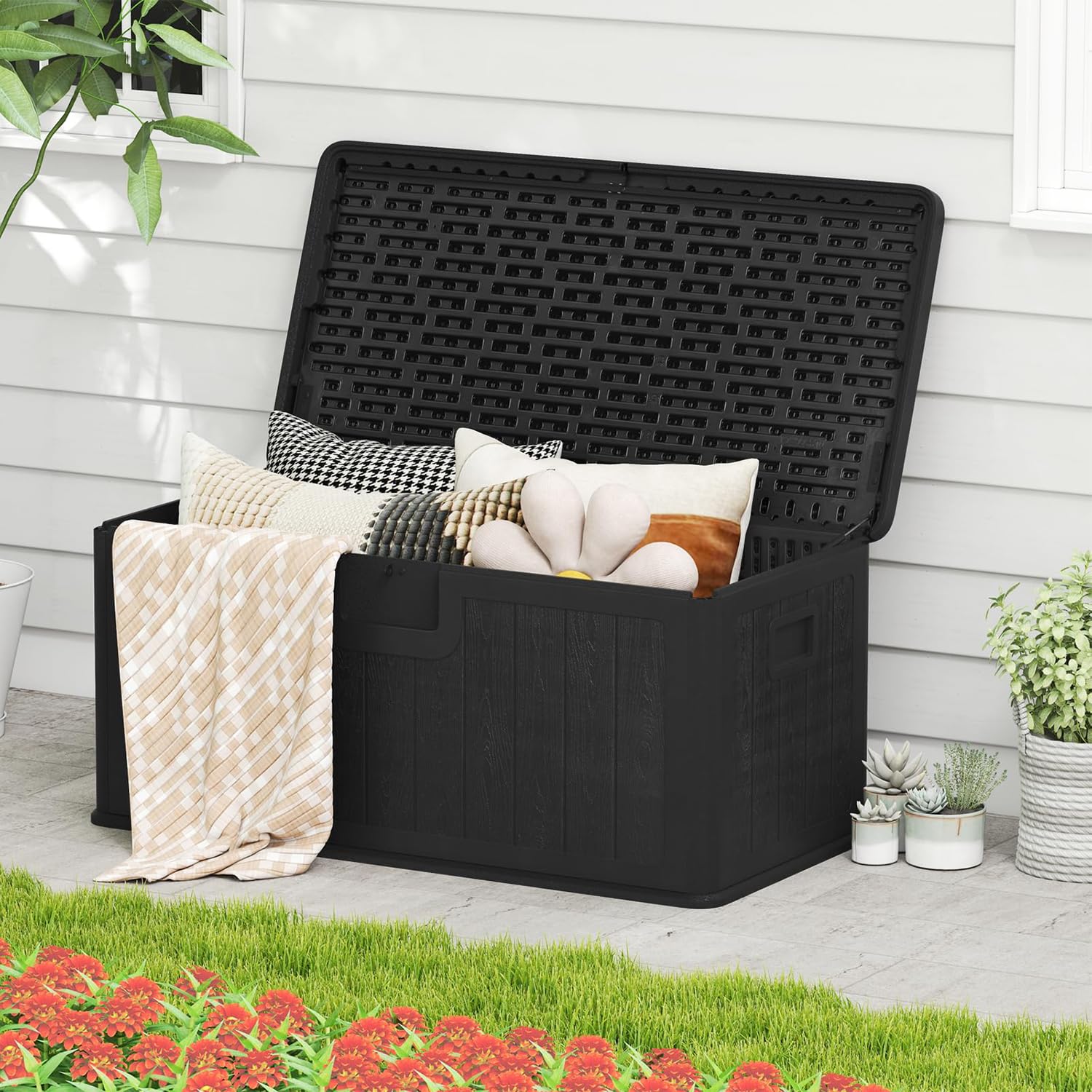 aufbewahrungsbox mit Deckel wasserdichte Box Outdoor abschließbare Box gartenbox wetterfest Outdoor Outdoor Box Black