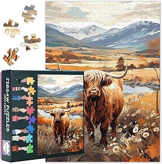 Comprar Puzle de vaca montañosa de 1000 piezas para adultos con letras en la parte posterior, paisajes naturales, puzles desafiantes para adultos, como decoración del hogar, regalo (70 x 50 cm)