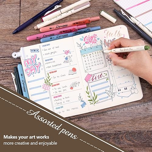 Miniatura 5 de WRITECH Juego de bolígrafos de diario, incluye 4 resaltadores retráctiles, 4 bolígrafos de tinta de gel retráctiles y 4 bolígrafos de pincel,