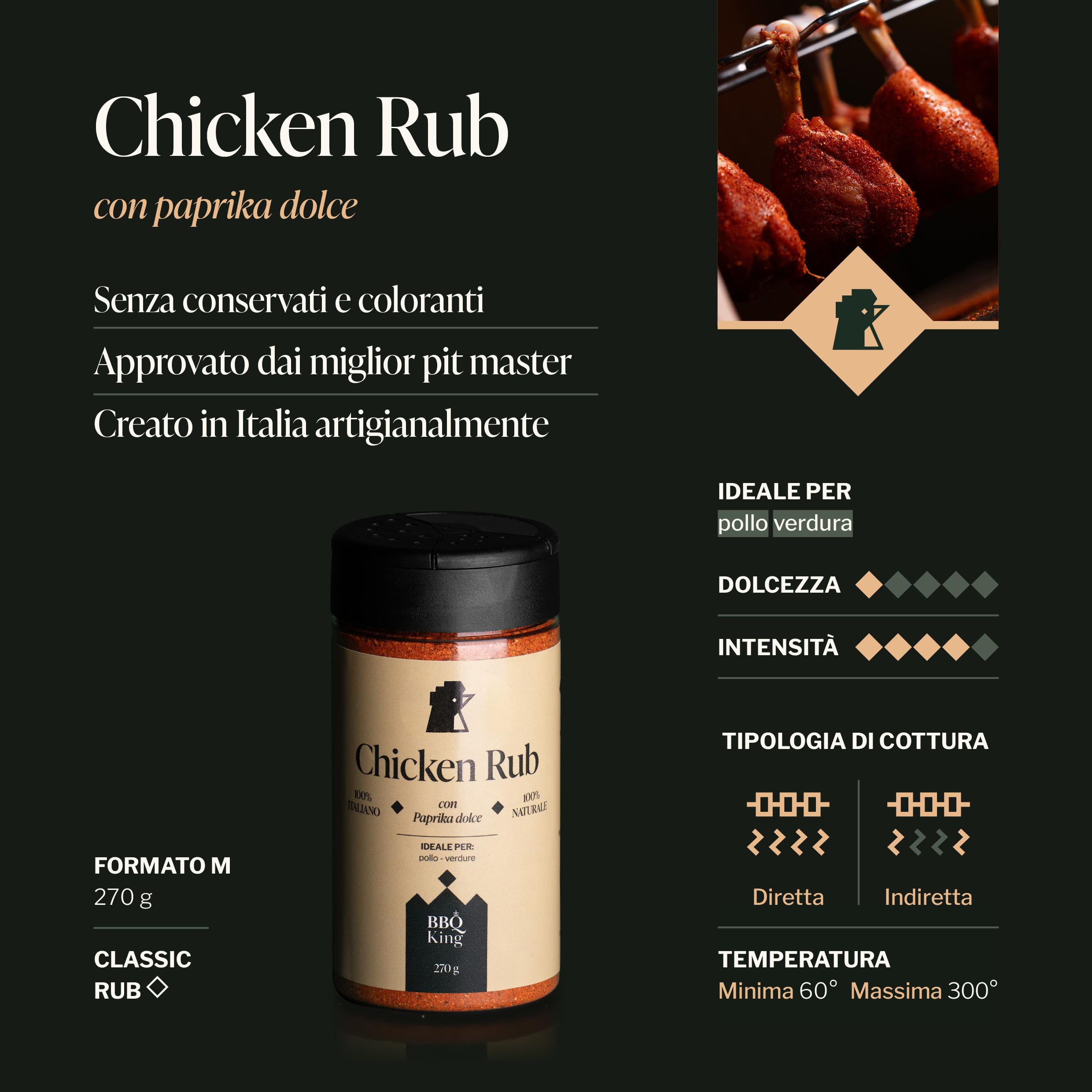 BBQ KING - Multi Pack Pitmaster Rub per Barbecue, 4 Confezioni da 215/250 Gr di Dry Rub Bbq, Miscela di Spezie 100% Made in Italy, 1 x Chicken Rub, 1 x Pork Rub, 1 x Ribs Rub e 1 x Cowboy Rub