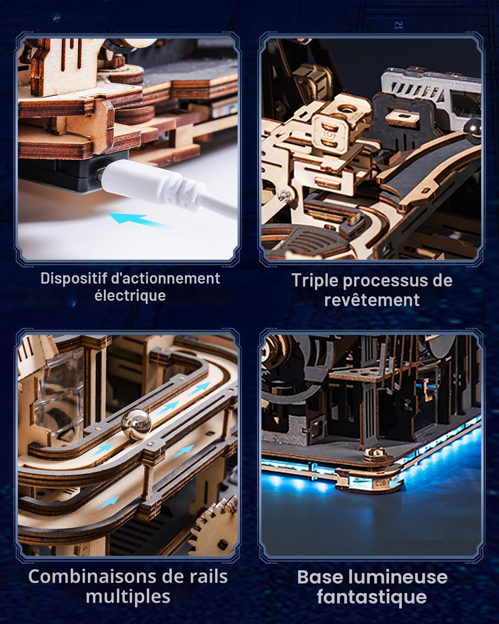 ROWOOD Kits de Modélisme électrique pour Adultes pour Construire Un Puzzle en Bois 3D Villes Jumelles avec Piste Extra-Longue Kits de Construction Interactifs en Bois Cadeau Décoration