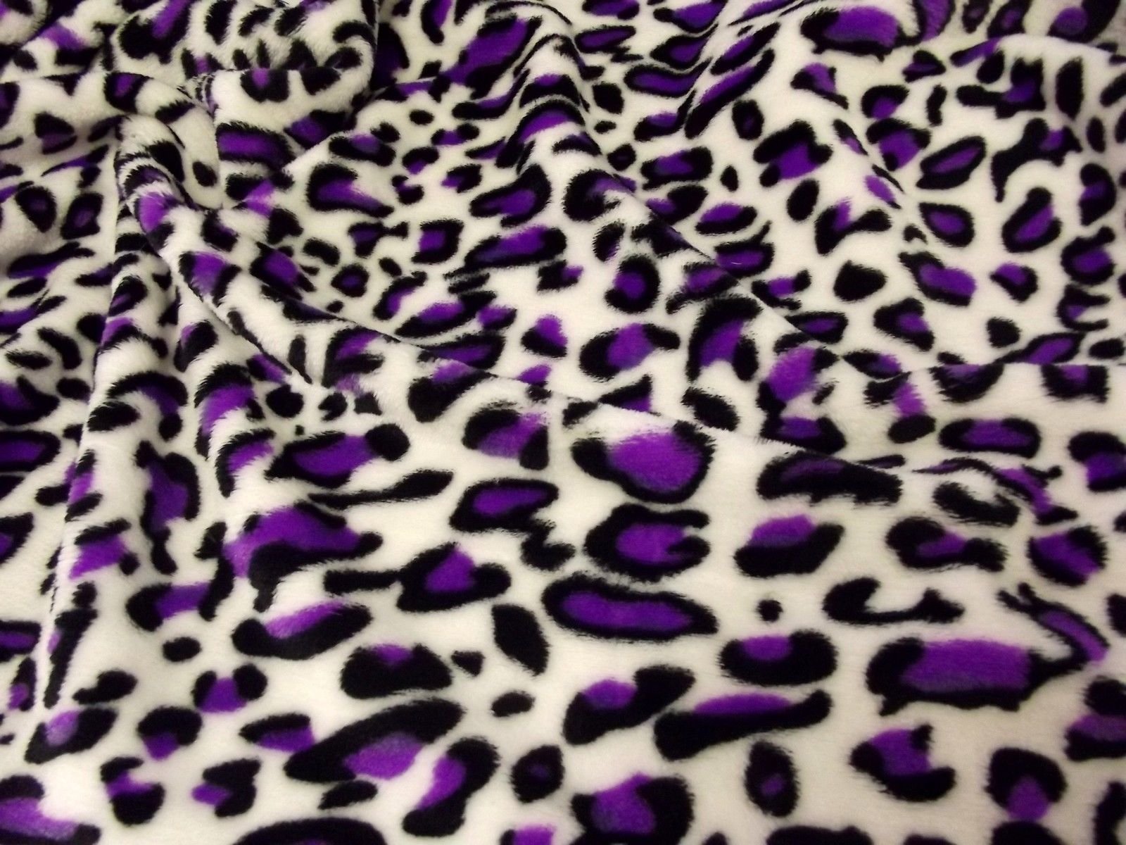 CRS Fur Fabrics Double Sided Supersoft Cuddlesoft Fleece Fabric Material-Purple Leopard, 1Mtr 150cmx100cm, Polyester, Multi-Colour