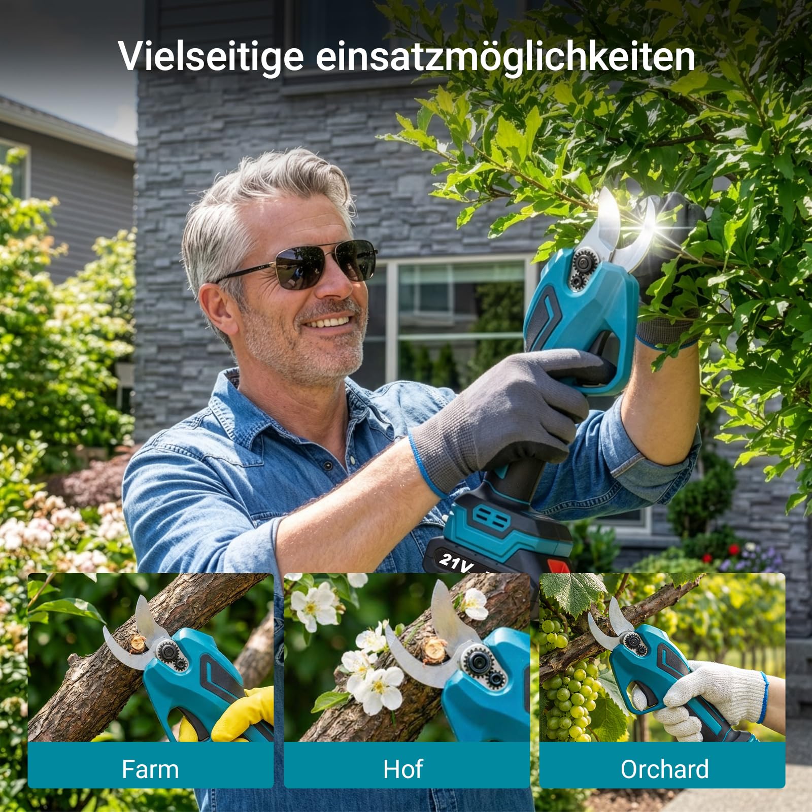 Akku Astschere 25/30MM Elektrische Gartenschere Kabellos für Makita mit LCD Anzeige, Leistungsstark Leise, Professionelle Bürstenlose Gartenschere für Zweige, Sträucher, Stämme (Ohne Teleskopstange)