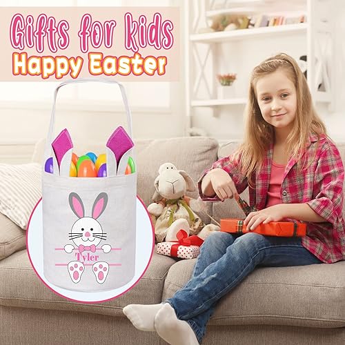 Miniatura 4 de Touber Cestas de Pascua personalizadas para niños y niñas, cesta de conejo de Pascua, cesta de caza de huevos de Pascua para niños, regalos de