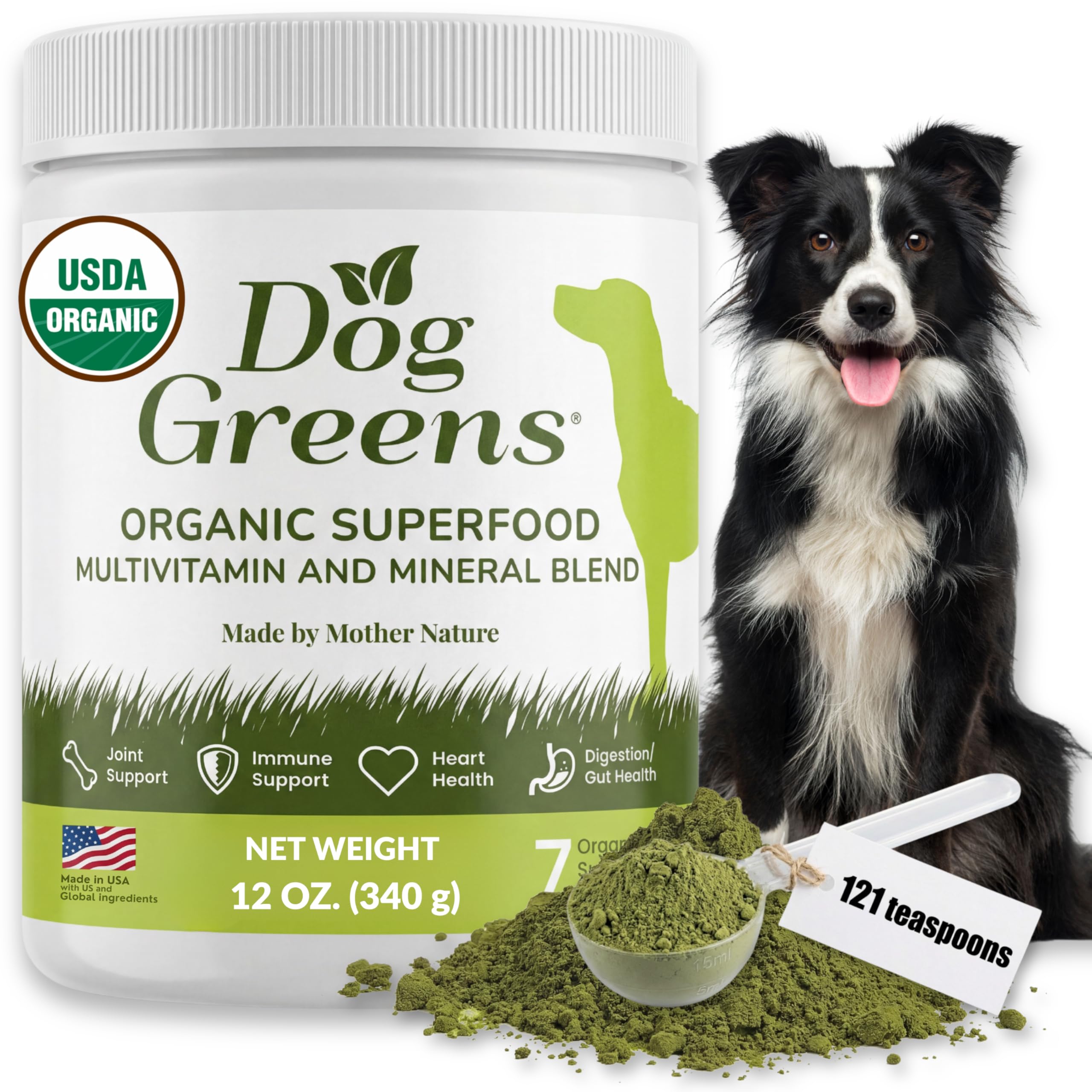 Superfood Multivitamin Powder - Dog Vitamins and Supplements, Organic Kelp, Spirulina, Sea Moss for Homemade Food, Kibble and Raw Meals, Energy, Immune, Joint & Skin Support for All Ages