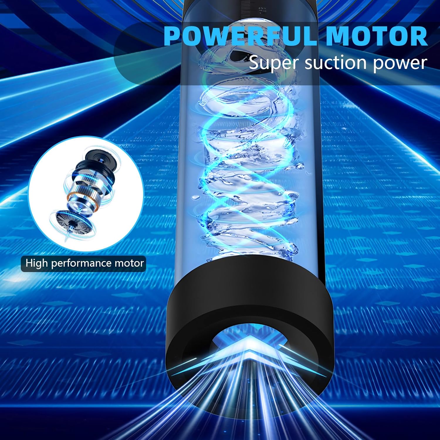 Close-up of the device's internal mechanism, highlighting a powerful motor for super suction.