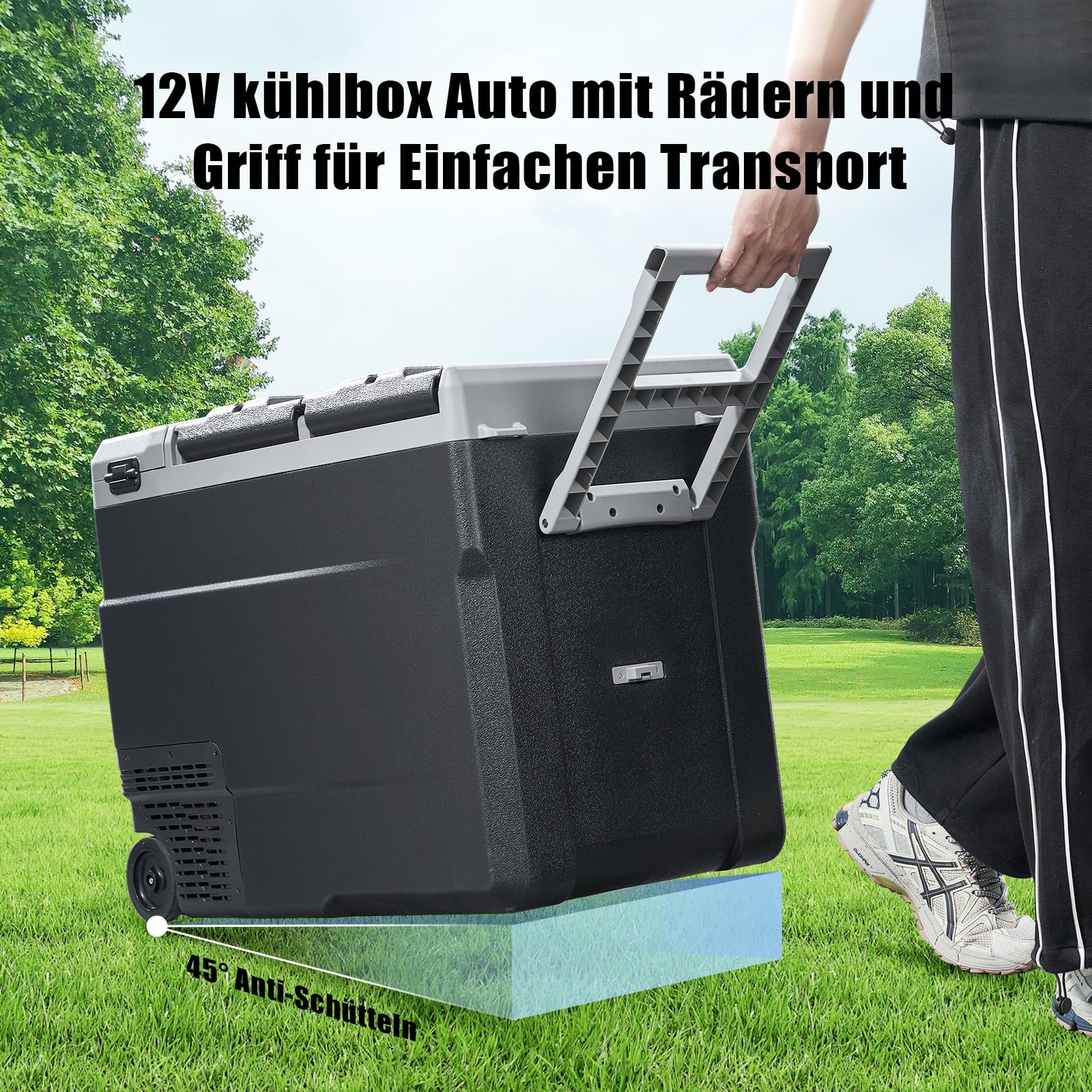 AAOBOSI 55L Kompressor Kühlbox – 12V/230V Kühlbox Elektrisch Dual Zone mit Rädern & Griff, IPX4 Wasserdicht, APP Steuerung, -20°C bis 20°C – Ideal für Auto, Camping, Boot, Wohnmobil, Angeln Outdoor