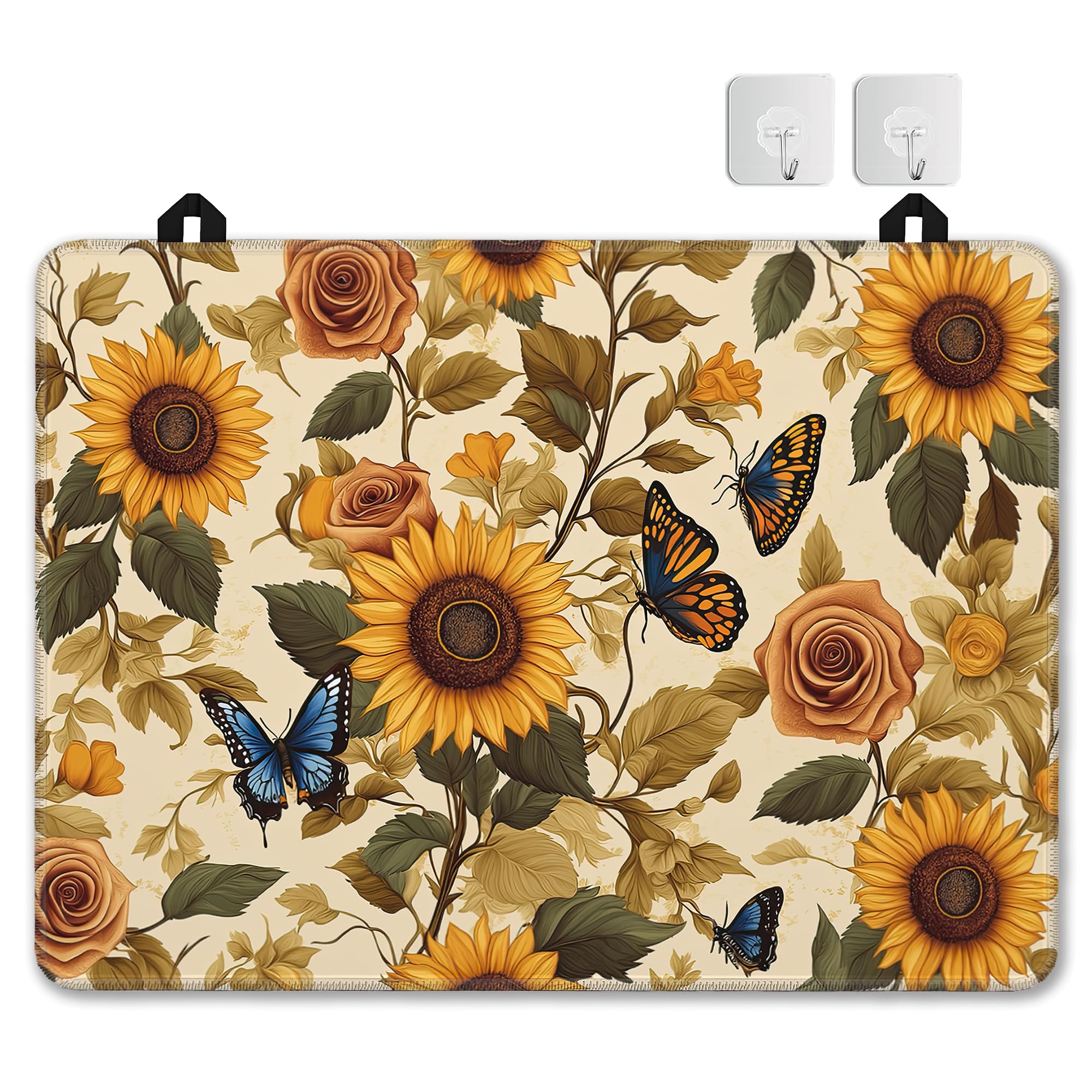 Vintage Sunflower Stove Top Covers for Electric Stove,Rustic Rose Butterfly Glass Top Stove Cover, Heat Resistant Range Covers for Electric Stove,Washable Countertop Mat, 28 x 20 Inch