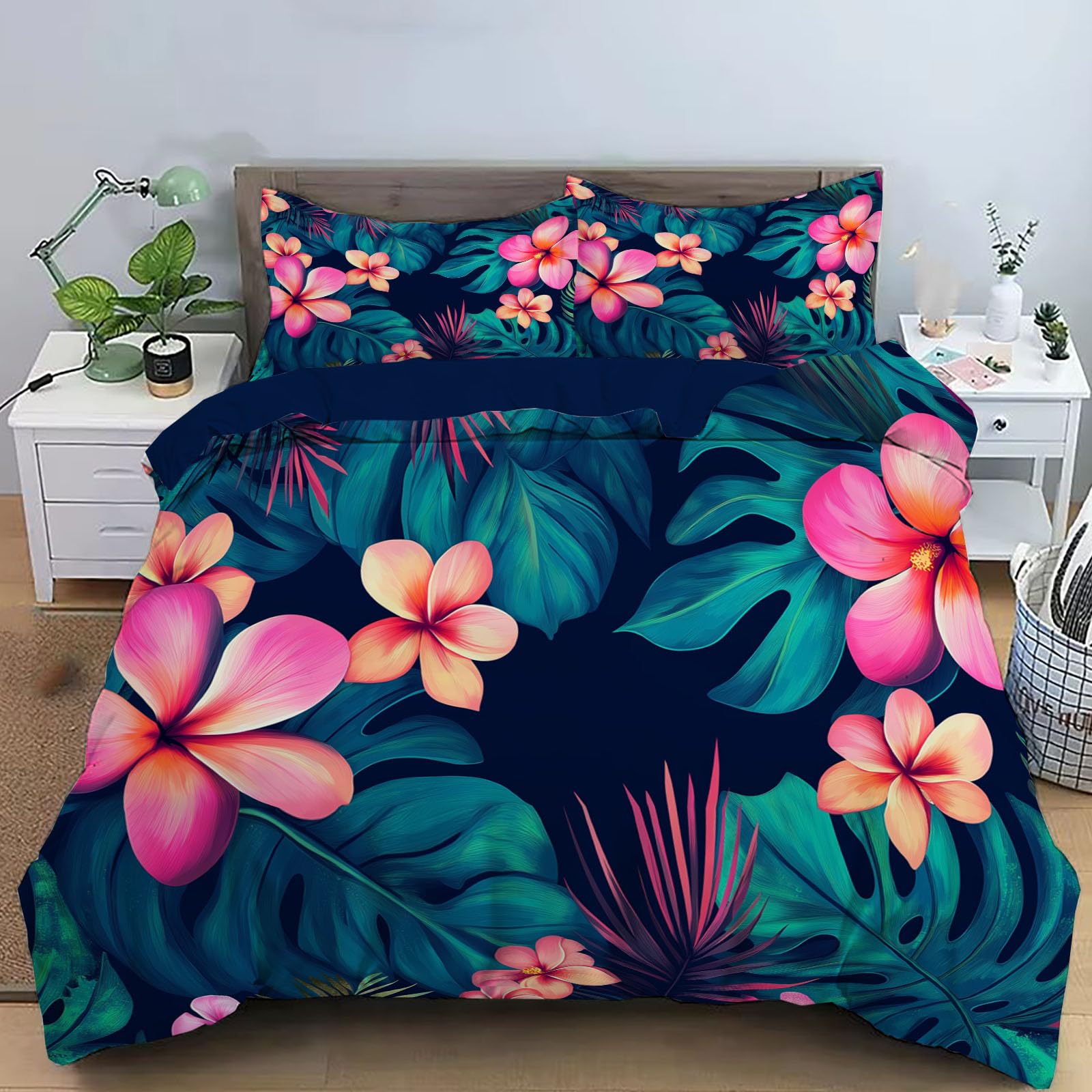 Parure housse couette en microfibre Monstera lit 1 personne tissage haute densité et finitions luxe