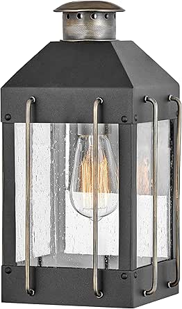 Hinkley Fitzgerald One Light Outdoor Small Wall Lantern, Textured Black/Burnished Bronze Finish w/Clear Seedy Glass