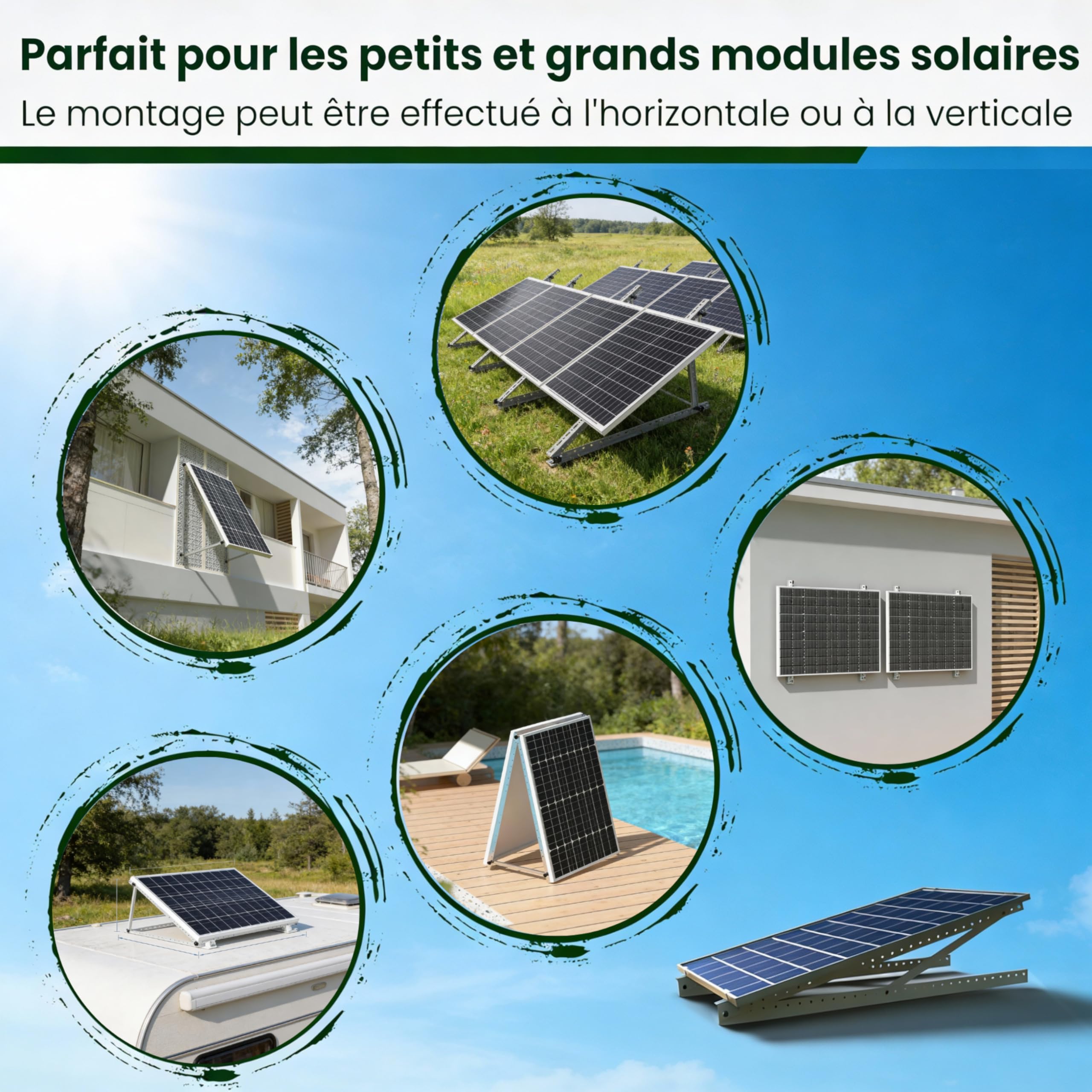 Lot de 4 supports de centrale de balcon - Support pour centrale électrique de balcon jusqu'à 114,5 cm - Réglable de 0 à 90 ° - Support de panneau solaire robuste certifié TÜV