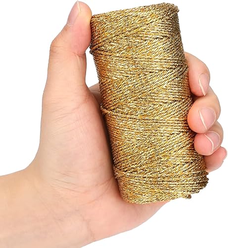 Miniatura 4 de jijAcraft cuerda de oro de 328 pies - hilo de oro metálico de 1.5 mm para envolver regalos sin estiramiento - cordón brillante dorado para envolver