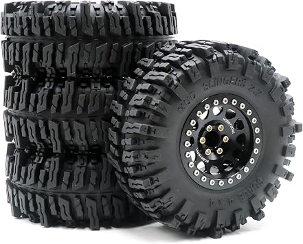 HOBBYSOUL RC Crawler 2.2 Beadlock Wheels and Tires 124mm Tall Soft Sticky Mud Slingers Tyres & Aluminium Rims Hex 12mm for 1/10 TRX4 SCX10 GEN8 Upgrades, HS700652