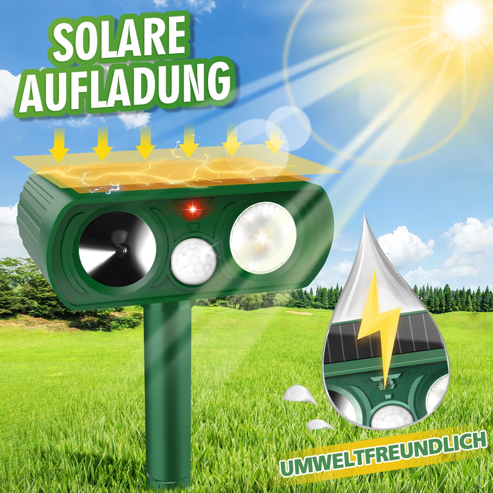 Répulsif Chat Ultrason, Solaire Étanche LED Clignotante Pir Détecteur