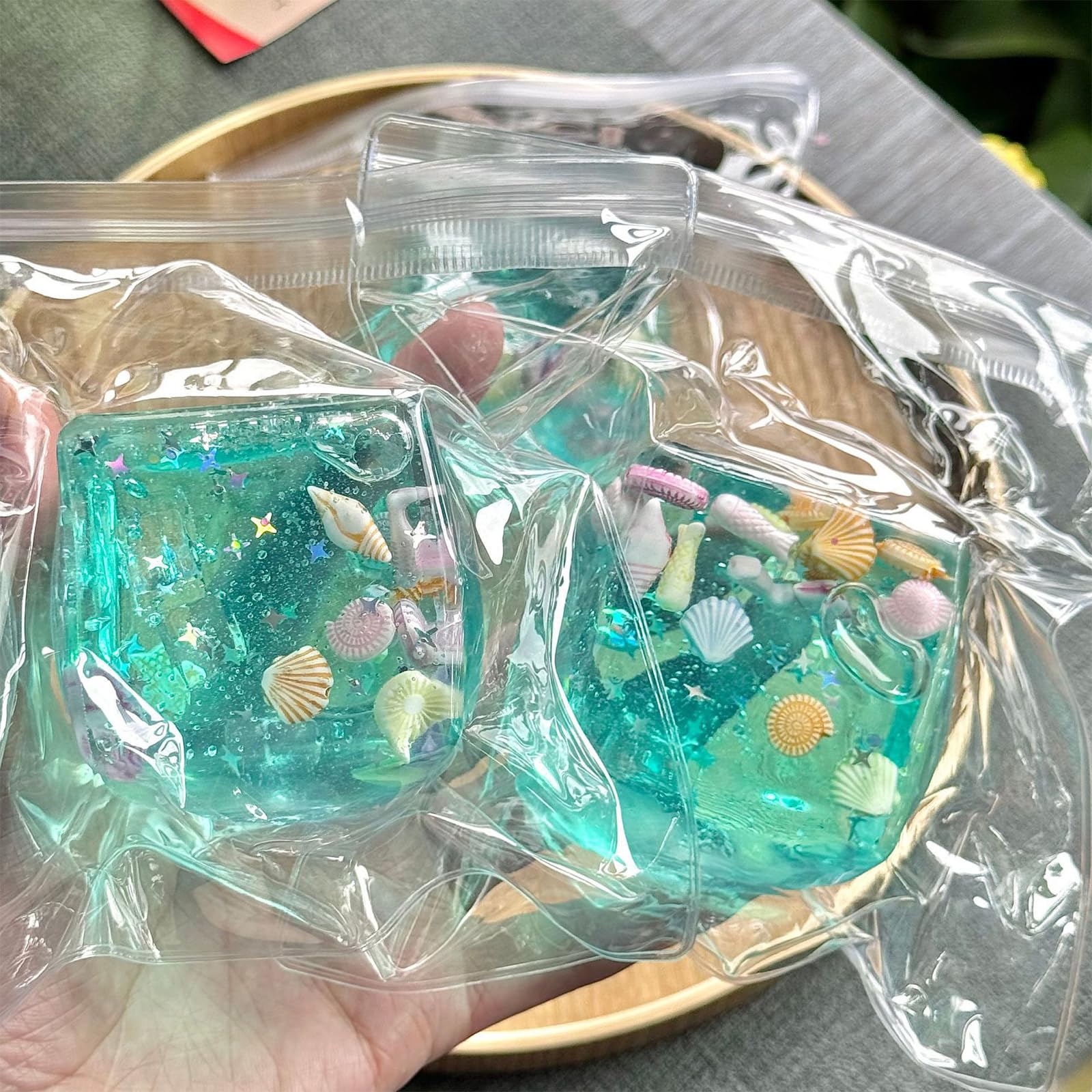 Kostki lodu Squishies oceaniczne muszle, zabawki sensoryczne, powolny wzrost, relaksujące stres, elastyczne piłki do ściskania, brokatowe muszle, zabawki Fidget