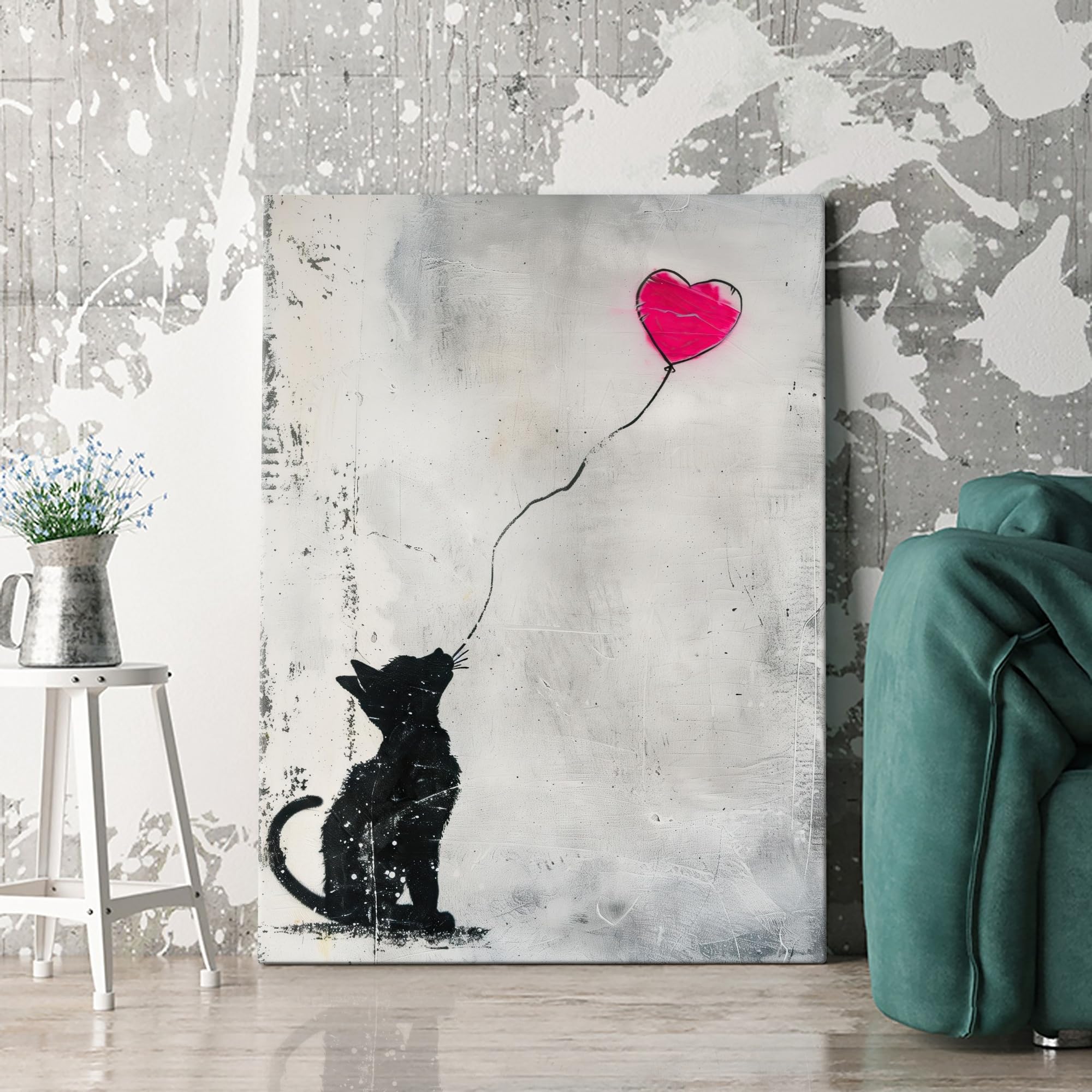 Artmazing | Banksy Katze XXL | Moderne Leinwanddekoration für Wohnzimmer