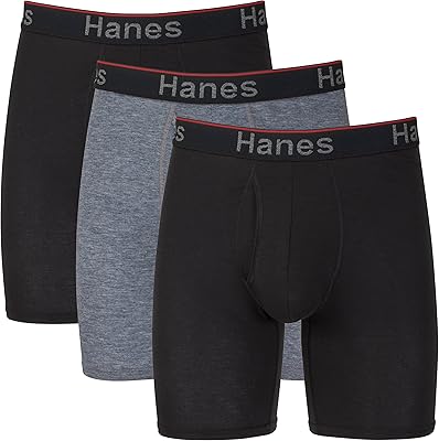 Hanes Mens Underwear Boxer Briefs 3-Pack, Total Support Pouch, Sexy Mens Underwear, Long or Short-Leg Boxer Briefs
