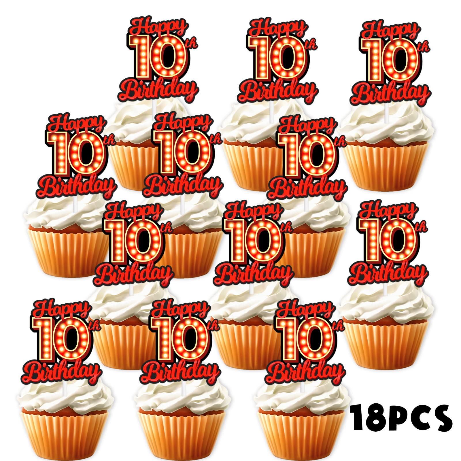 30 Stück Cupcake-Topper „Happy 10th Birthday“ – Gold-glitzernde Deko-Picks Für Geburtstagskuchen, Muffins & Desserts