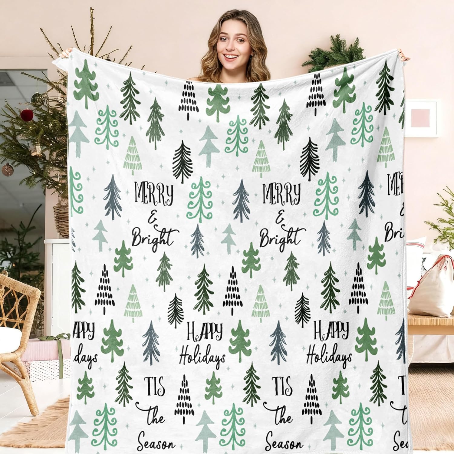 Christmas Throw Blanket, Soft Fleece Red Snowflake Blanket Home Décor Plush Christmas Throws Bed Blanket Throws for Winter Bedding Couch, 50x60 Inches