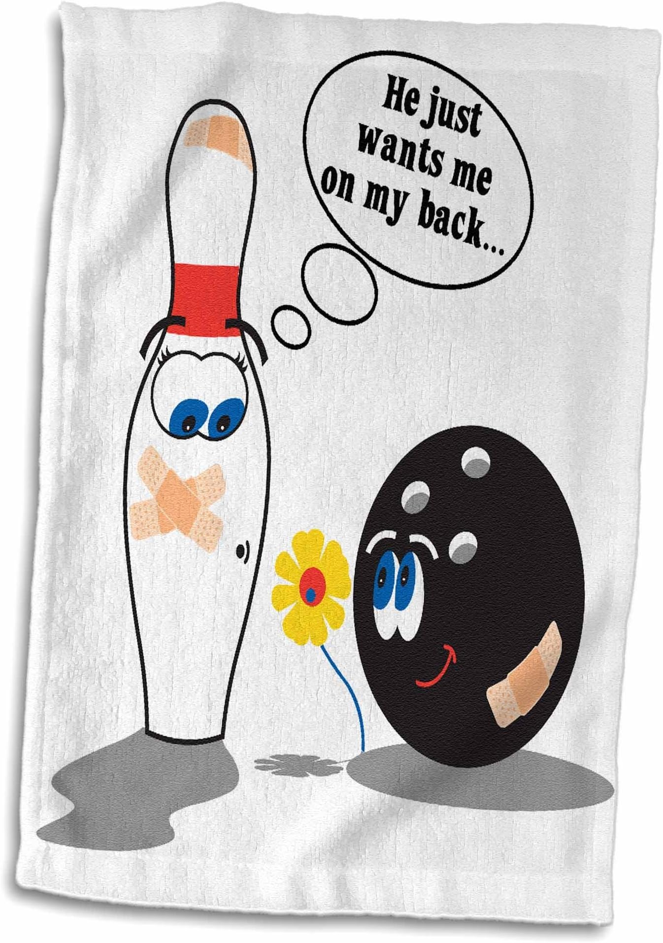 3D Rose TWL_116306_1 Funny Bowling Ball & Pin Just Wants Me on My Back Innuendo Sports Design Towel, 15 x 22