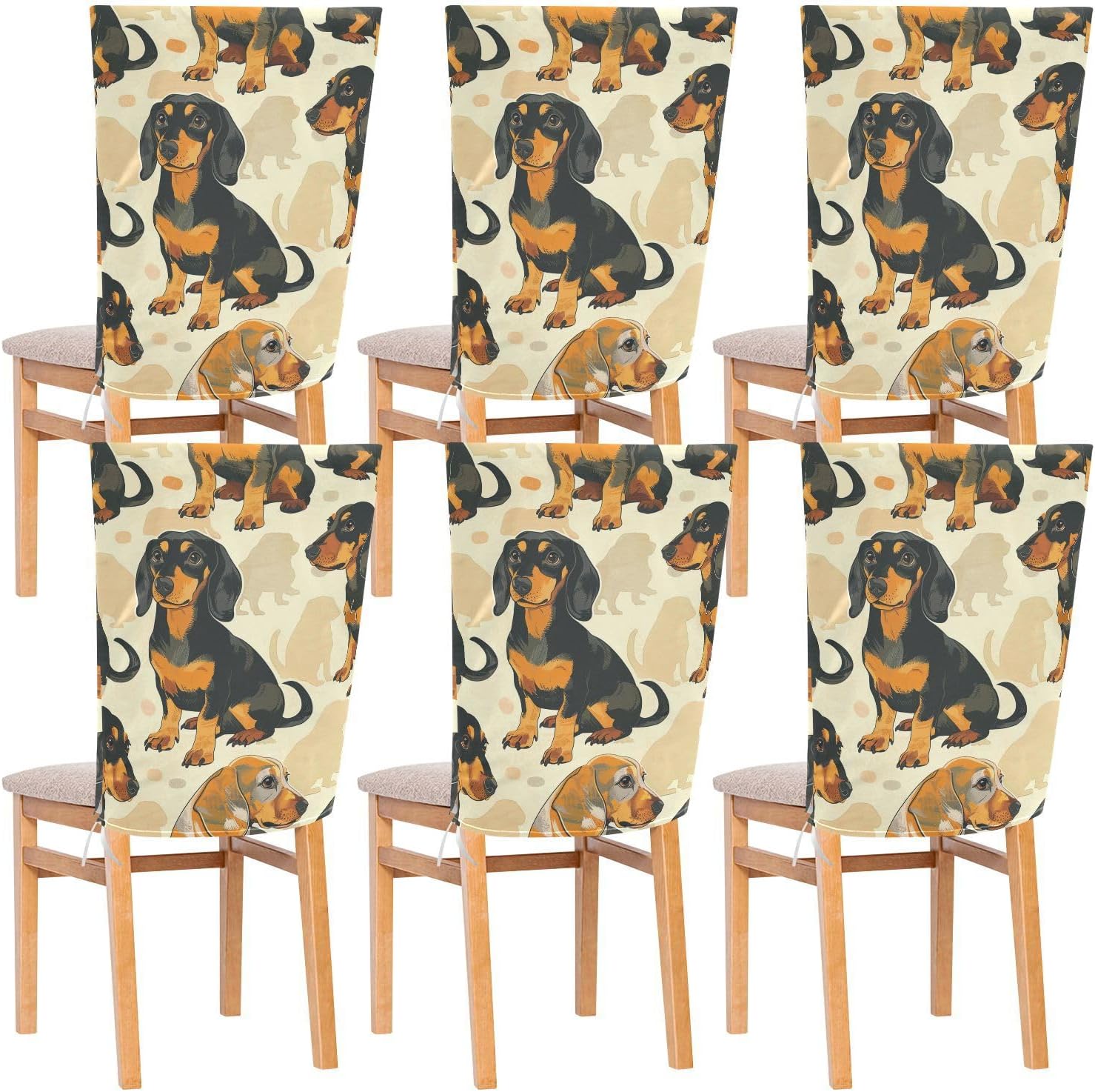 ALAZA Cute Dachshunds Dogs Chair Back Cover Set of 6, Washable Reusable Removable Chair Slipcovers Decorative Chair Cover for Home Kitchen Wedding Party