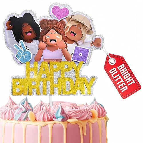 Decoración para tartas de feliz cumpleaños para niñas, decoración vibrante y brillante para tartas con cartón resistente, fácil de instalar,
